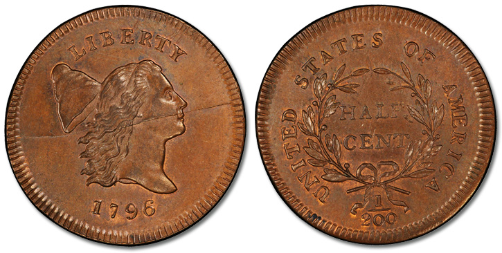 1796 Liberty Cap Half Cent. C-1. No Pole.  MS-67 RB (PCGS). 